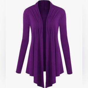 Draped Front Open Cardigan Casual Long Sleeve Lightweight Cardigan -purple